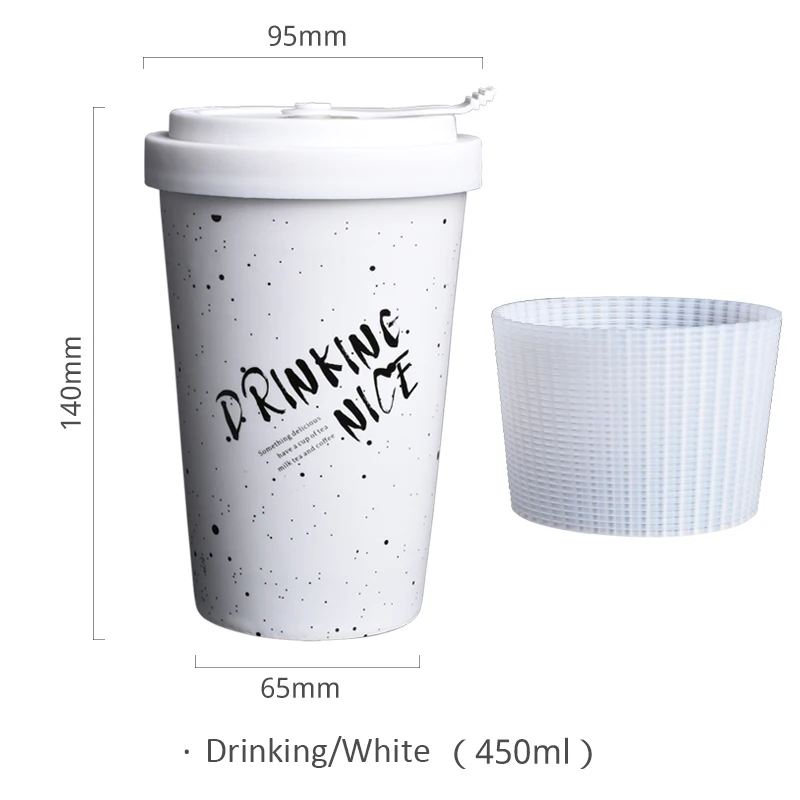 Drinking-White Кофейные кружки керамические кофейные кружки чашки для чая изоляционные Силиконовые утолщенные 450 мл большая емкость дорожная кружка кемпинговые кружки кофейная чашка - Цвет: Drinking-White