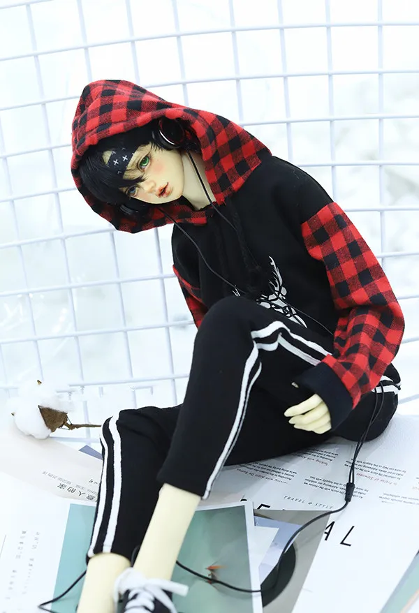 

4 point 3 point Uncle BJD. Baby top red and black checked antler print hoodie hoodie