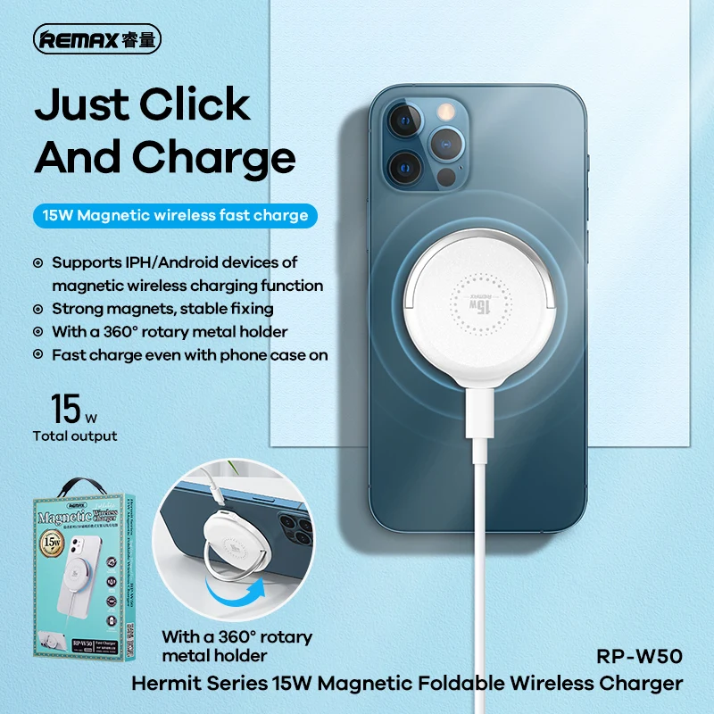 

Remax 15W Type c Fast Charge Magnetic Wireless Chargers For iPhone 12 13Pro Phone Accessories Rotary Foldable Holder For xiaomi