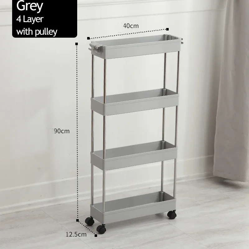 Grey-4 Layer 2/3/4 Слои Gap стеллаж для хранения Кухня тонкий слайд башня подвижные собрать Пластик Ванная комната полка колеса Экономия пространства Организатор - Цвет: Grey-4 Layer