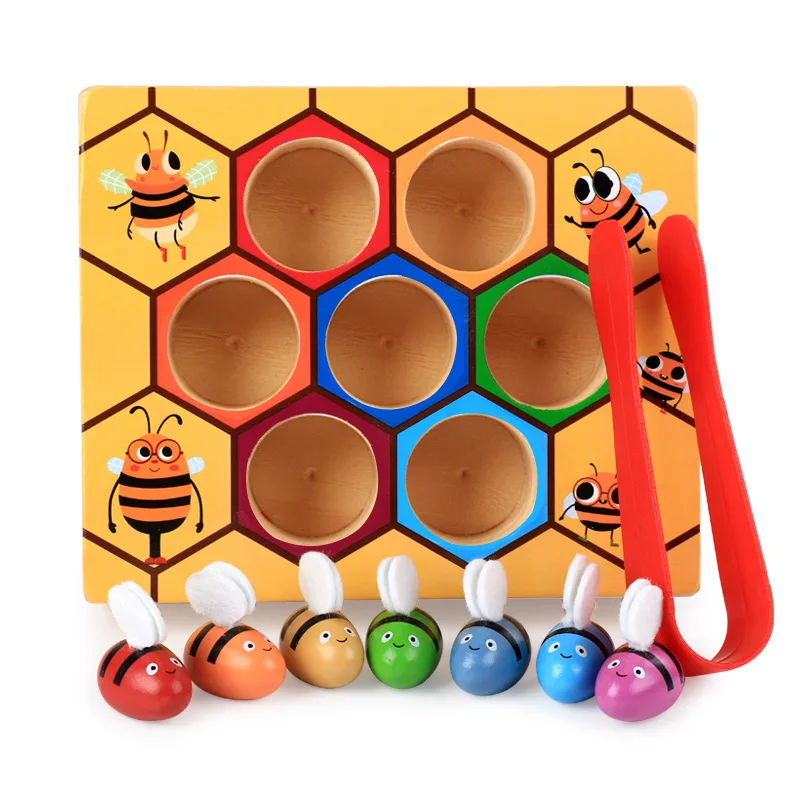 

Montessori Early Education Beehive Game Baby Toy Boy Baby Intelligence Clip Catching Bees Color Recognition 0-3 Years Old