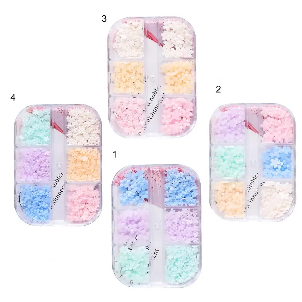 

6Grids/Box Color Changing Nail Flower Ornament Five Petals 3D Effect Lightweight Floral Nail Art Charms Decoration for Manicure