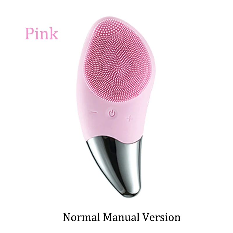 Pink Manual Электрическая силиконовая щётка для очищения лица, Очищение лица, мойка, звуковая вибрация, массаж кожи, средство для удаления черных точек, очиститель пор и пятен - Цвет: Pink Manual