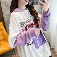 2021 autumn winter fake two piece anime hoodies womens mid length student all match tops new korean version loose goth clothes