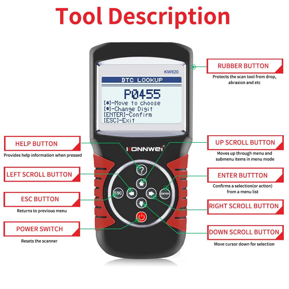

KONNWE KW820 Multilingual Automotive Scanner OBDII EOBD Diagnostic Tool Car Error Code Reader Spanish Diagnostic Scanner