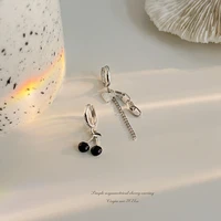 korean fashion new black cherry tassel love asymmetric womens earrings silver trend drop dangle earrings girl party jewelry