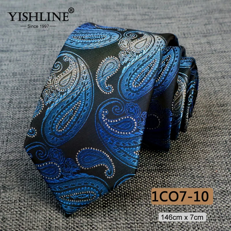 1CO7-10 YISHLINE модный мужской галстук 7 см с узором пейсли, Классический Цветочный галстук, 1200 иглы, галстуки для шеи, галстук для жениха, Свадебный галстук, обтягивающий синий и красный цвета - Цвет: 1CO7-10
