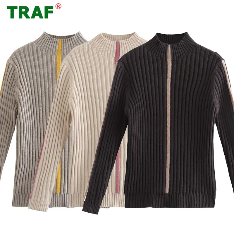 

Женский свитер в полоску, с высоким воротником и длинным рукавом