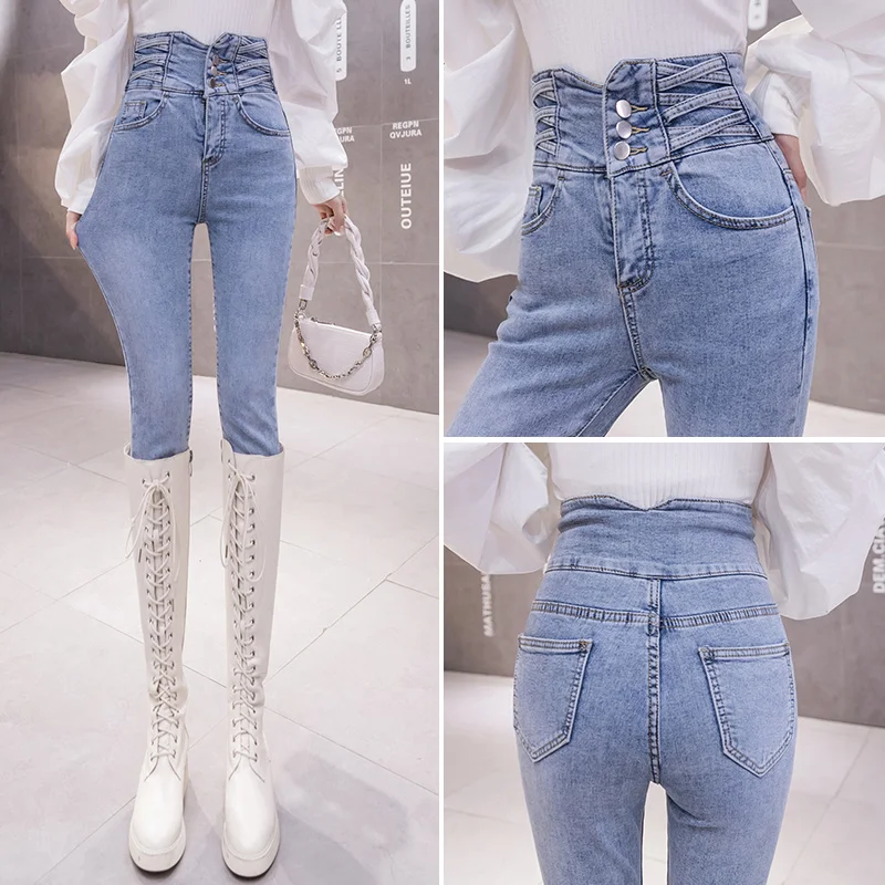 

150 Small Double Cross Jeans Women's Slimming Skinny Pants Spring and Autumn 155 Tight High Waist Stretch Pencil Pants XS