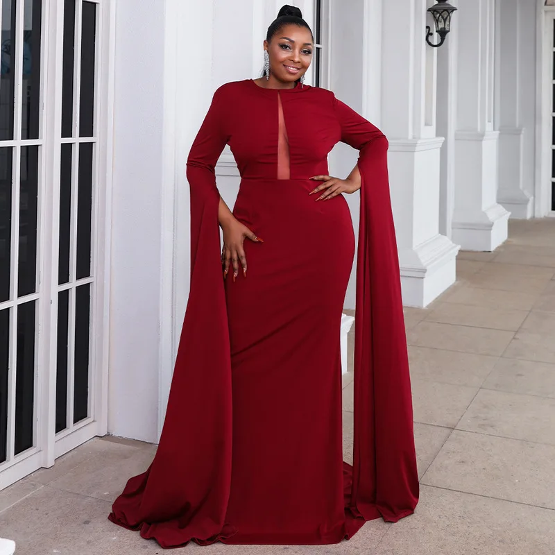 

Plus Size Evening Dresses Luxury Long Sequined for Women Mermaid Long Sleeve Ball Gowns V-neck Black