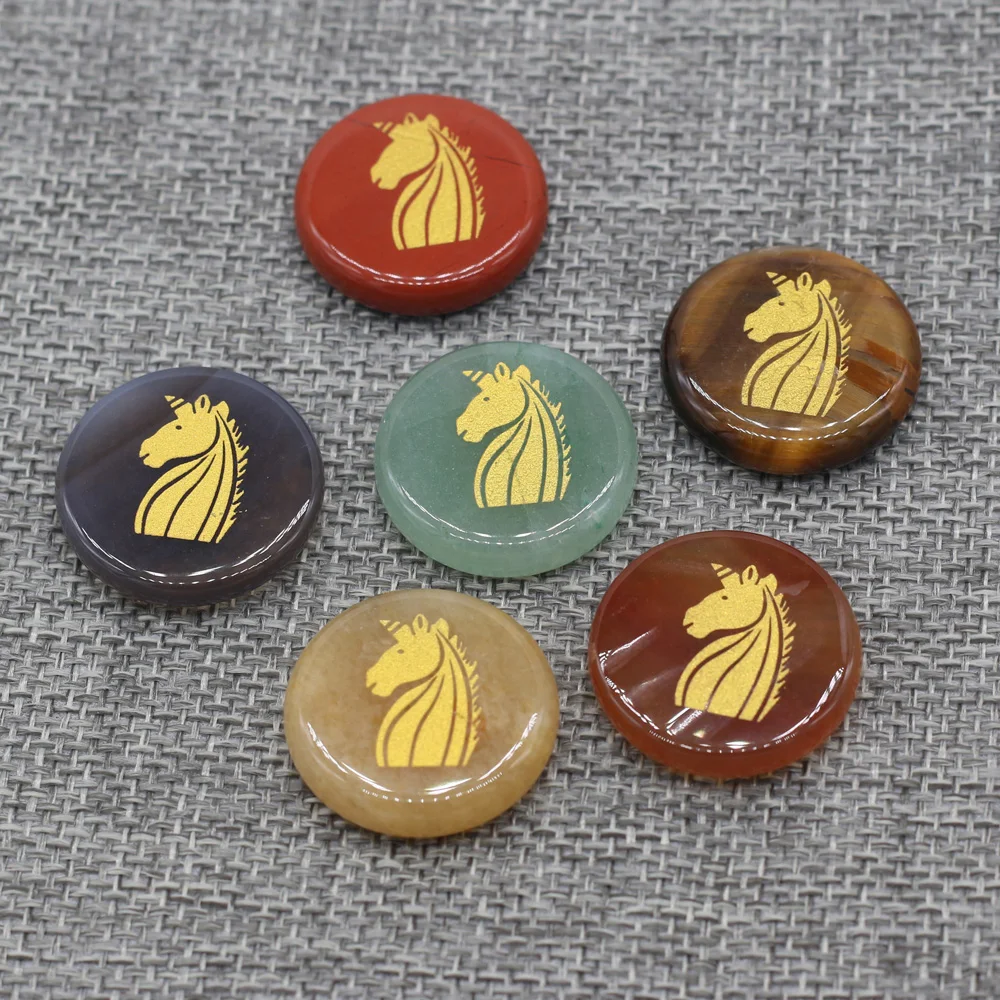 

7Pcs Natural Stone Loose Beads Semi-Precious Printed Horse For Jewelry Making DIY Necklace Bracelet Accessory