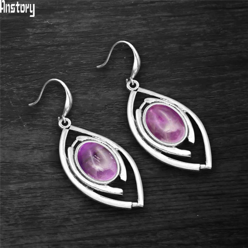 Женские овальные серьги в форме аметиста тибетский покрытый серебром