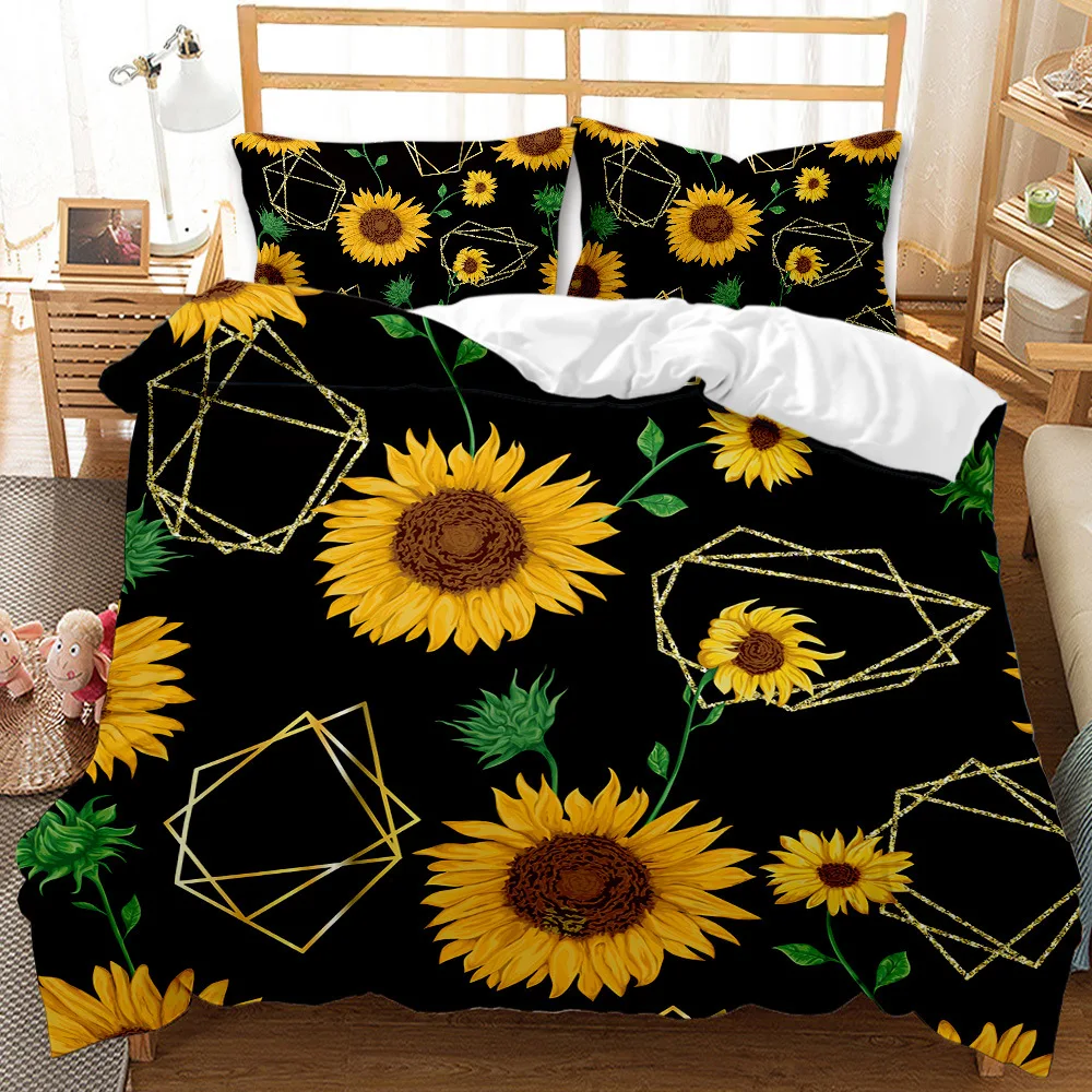 

Sunflower Pattern Design Bedding Sets 3D Flower Duvet Cover with Pillowcases Twin Queen Sizes Bedspread Childrens Adult Gifts