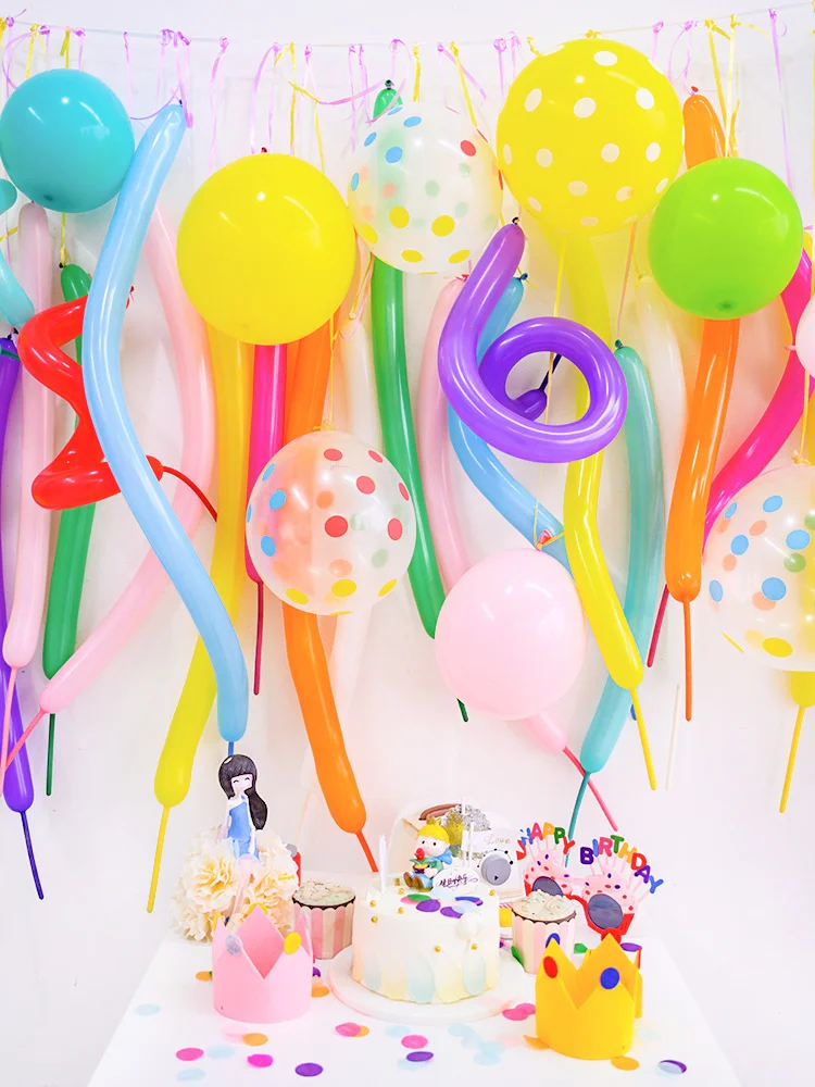 Ins Корейская Стильная длинные воздушные шары гирлянда золотые с днем рождения