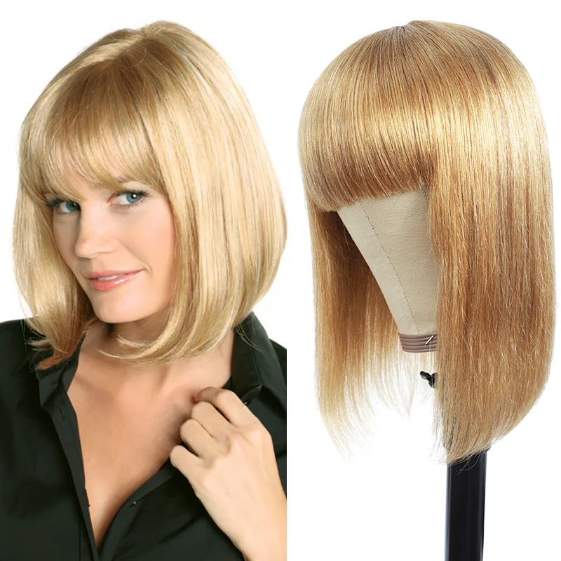 Парик из человеческих волос с челкой прямой парик Боб цветные медовые светлые