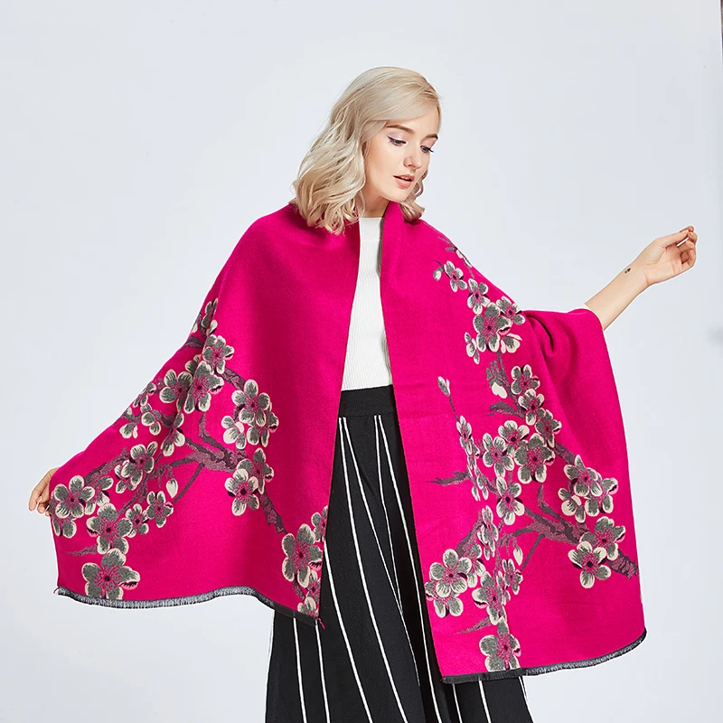 

Aurdolf сливовый новый жаккардовый зимний шарф имитация кашемира стандартная теплая толстая двойная шаль хиджаб пончо для женщин