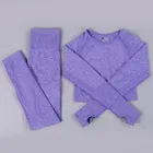 Лидер продаж, 2 шт.компл., бесшовный Женский спортивный костюм, одежда для тренировок в тренажерном зале, с длинным рукавом, для фитнеса, танцев, укороченный топ и подтяжки ног