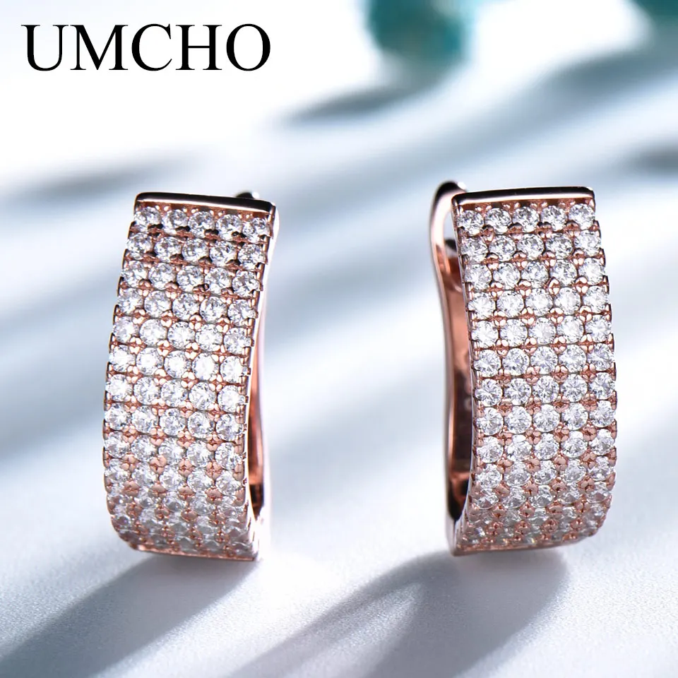 Женские серьги клипсы UMCHO роскошные цвета розового золота из стерлингового