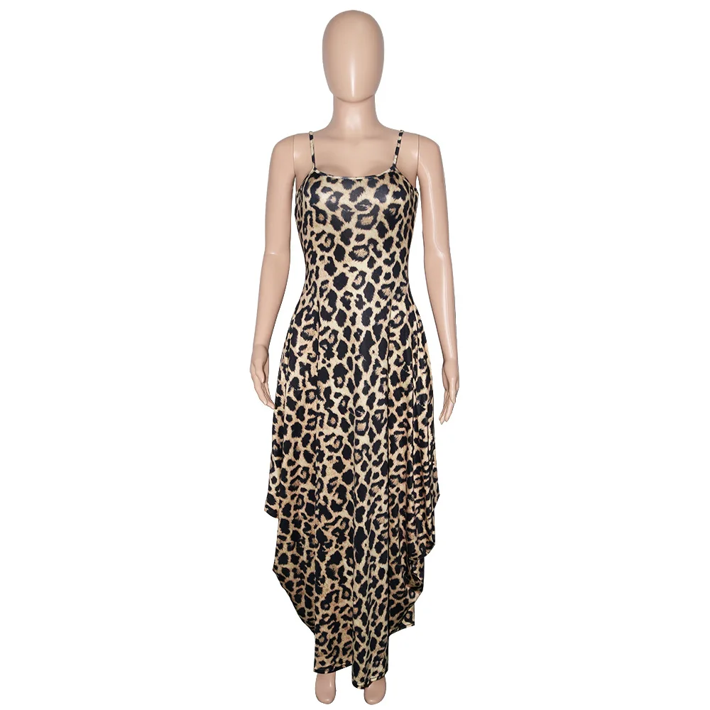 

Donsignet Fashion Women's Dress New Hot Sale Casual Round Neck Pullover Leopard Print Loose Plus Size Suspender Sleeveless Dress