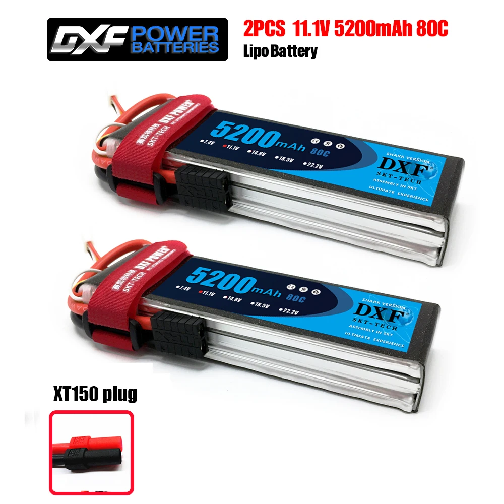 DXF RC батарея 2 шт 11,1 V 5200mAh 80C-160C 3S Lipo батарея для RC вертолетов самолета автомобиля дрона FPV лодки грузовика - Цвет: XT150 Plug