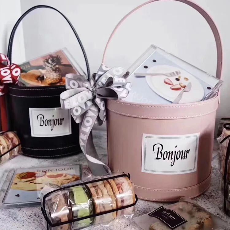 Ins Круглые Кожаные подарочные упаковочные коробки с цветами для свадебной