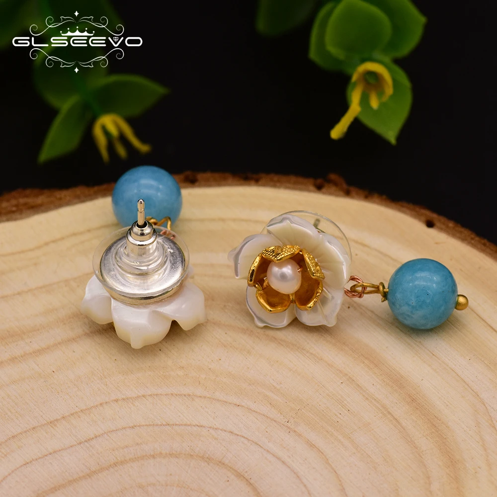 Женские серьги-подвески с натуральным голубым камнем | Украшения и аксессуары