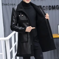 plus size men pu leather jackets autumn long jacket zipper huge pocket winter warm coats male outerwear plus velvet man 4xl