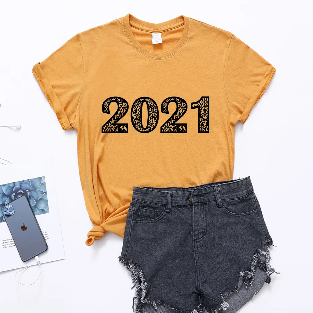 

Summer new style 2021 printing casual all-match loose fashion large size round neck T-shirt