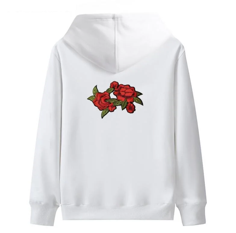 

Мужские толстовки с капюшоном, Свитшот в стиле хип-хоп, флисовый свитшот с вышивкой розы для женщин и мужчин, уличная одежда, спортивный кост...