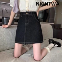 nightwa 2021 sexy women denim mini skirt fashion summer high waist korean black skirt jeans harajuku basic plus size denim skirt