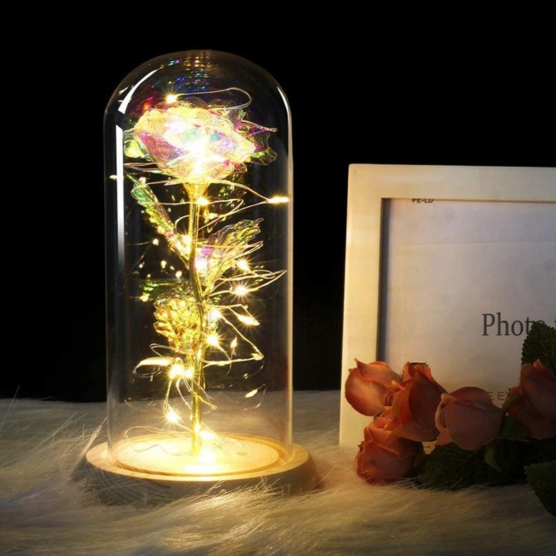 

2 Pcs Rose Enchanted Flower LED Lights in Glass Dome for Christmas Valentine'S Mother'S Day Birthday, Gold & Pink