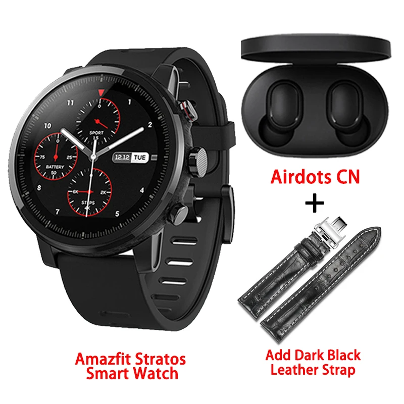 Black Leather strap Amazfit Stratos умные часы gps 5ATM водонепроницаемые 2.5D gps монитор сердечного ритма спортивные плавательные умные часы Xiaomi экосистема продукт - Цвет: Black Leather strap