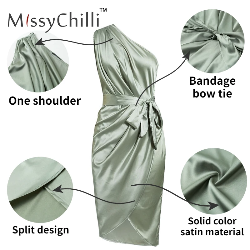 MissyChilli атласное платье на одно плечо длинное женское элегантное без рукавов