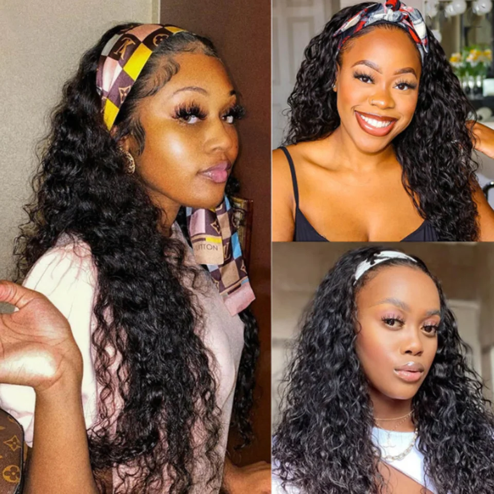 

Haever Peruvian Water Wave Headband Wig Human Hair Glueless Full Machine Made Wigs Remy Human Hair Wig Scarf Wig For Black Women