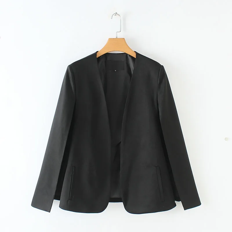 

MESTTRAF Women 2021 Fashion V-Neck Casual Cloak Coat Office Wear Outwear Suit Jacket Open Stitch Tops Streetwear