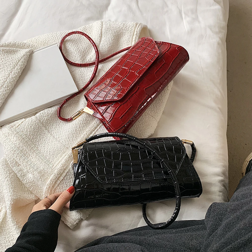 

Women Alligator Pattern Shoulder Bag PU Small Shopping Shoulder Bag Vintage Ladies Solid Color Underarm Bags