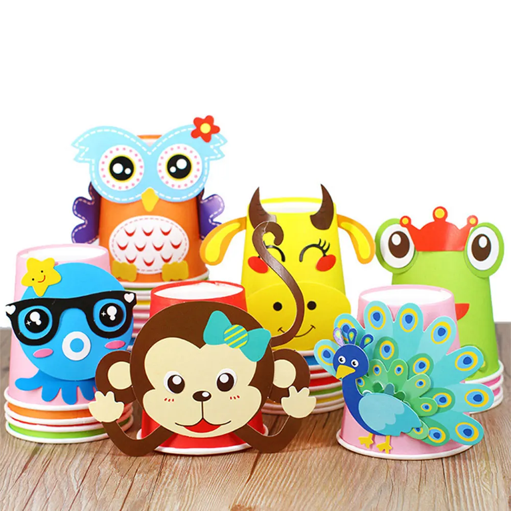 12pcs Kids Animals DIY Handmade Paper Cups Sticker Set Kindergarten School Art Craft Developmental Toys Fast Shipping | Игрушки и хобби