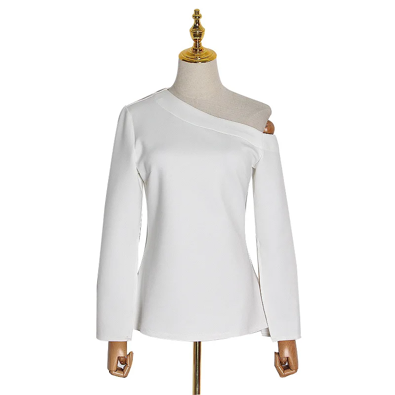 

Joker solid color women's T-shirt jacket early new slim diagonal collar split long sleeve bottoming shirt