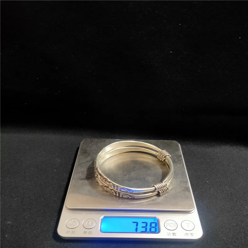 

Collect old silver lucky bracelet archaize open bracelet pair