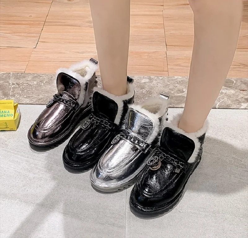 

My-Love 2020 Fashion Platform Shoes Winter Waterproof Snow Boots Women Ankle Boots Round Toe Lace-up Sequined Leather Shoes