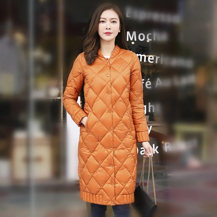 

Diamond lattice down jacket women 2019 winter new women's Korean version loose and thin fashion mid-length large size jacket