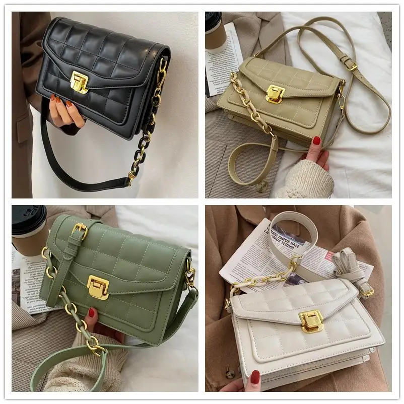 

2021 Spring Fashion Chains Bags Women Small Plaid Branded Designer Crossbody Bag Flap Summer Beach Shoulder Handbags Purse