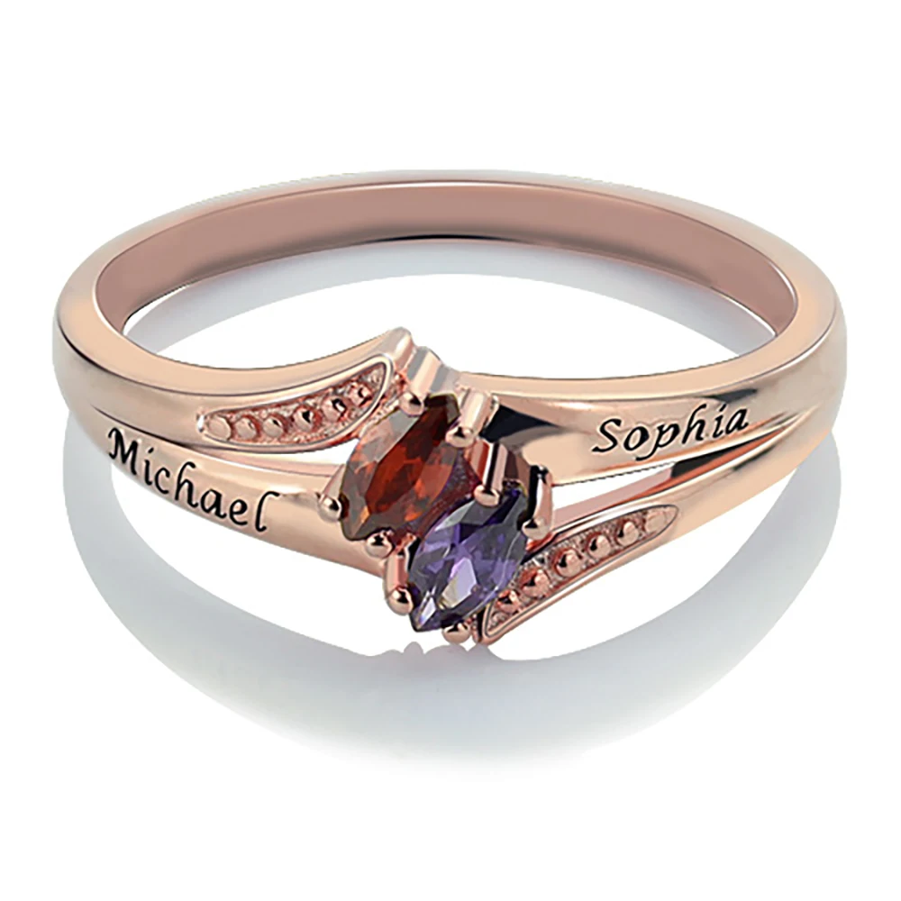 

Uonney Wholesale Silver 925 Unique Jewelry Manufacture Engraved Double Birthstones Ring For Women Valentines Gifts