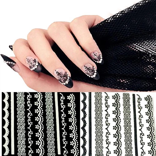 Новый 30 листов черно-белого кружева переводная Фольга Дизайн ногтей сексуальные