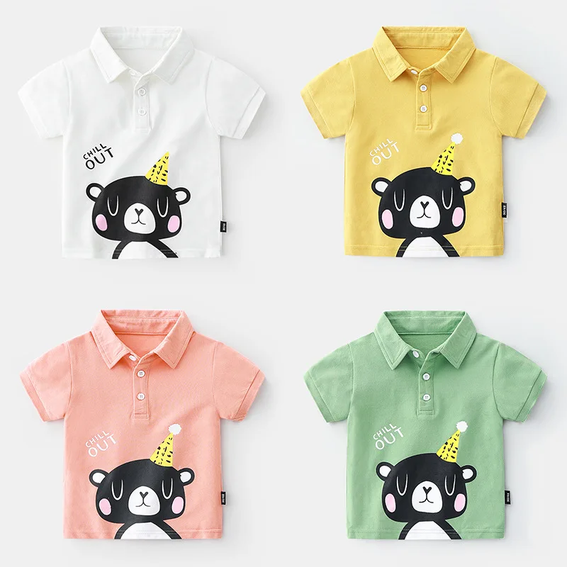 Рубашка-поло для маленьких мальчиков Детские однотонные топы с отложным