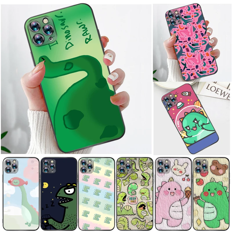 

Cute Funny Flowers Couples Dinosaur Color Painting Phone Case For iPhone 11 11Pro MAX Soft TPU Carcasa Funda Coque