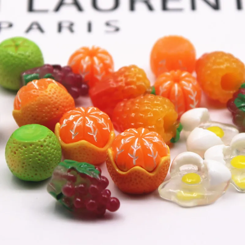 

10pcs Resin Three-dimensional orange/grape/egg Flat Back Cabochon Art Decoration Charm Craft