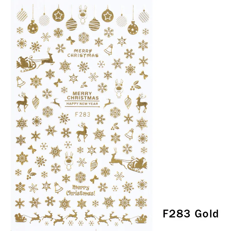 F283 Gold 1 шт рождественские наклейки для ногтей наклейки снежные хлопья рождественские обертывания Снеговик зимние украшения маникюрные инструменты слайдеры F281-284 - Цвет: F283 Gold
