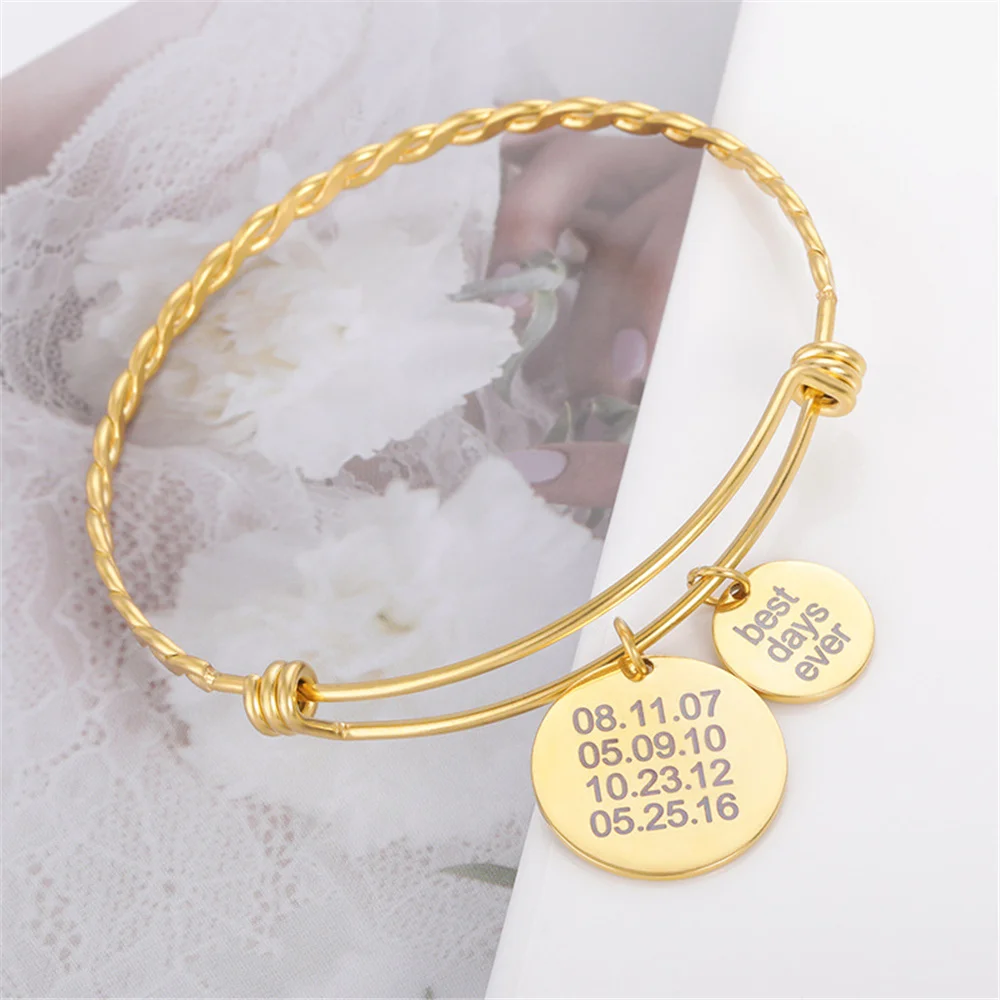 

3UMeter Custom Lettering Bracelet Personality Birthday Nameplate Bangle Stainless Steel Name Bracelet Girl Birthday Gift