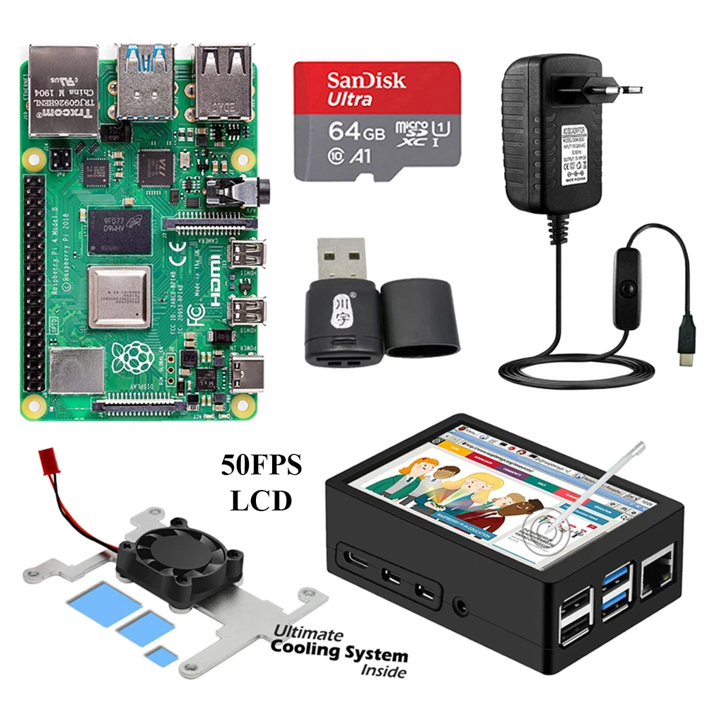 

Raspberry Pi 4 with MHS 3.5 Inch Touchscreen LCD Display ABS Case Power Supply SD Card Fan Heat Sink for 2GB 4GB 8GB RPi 4B Pi4